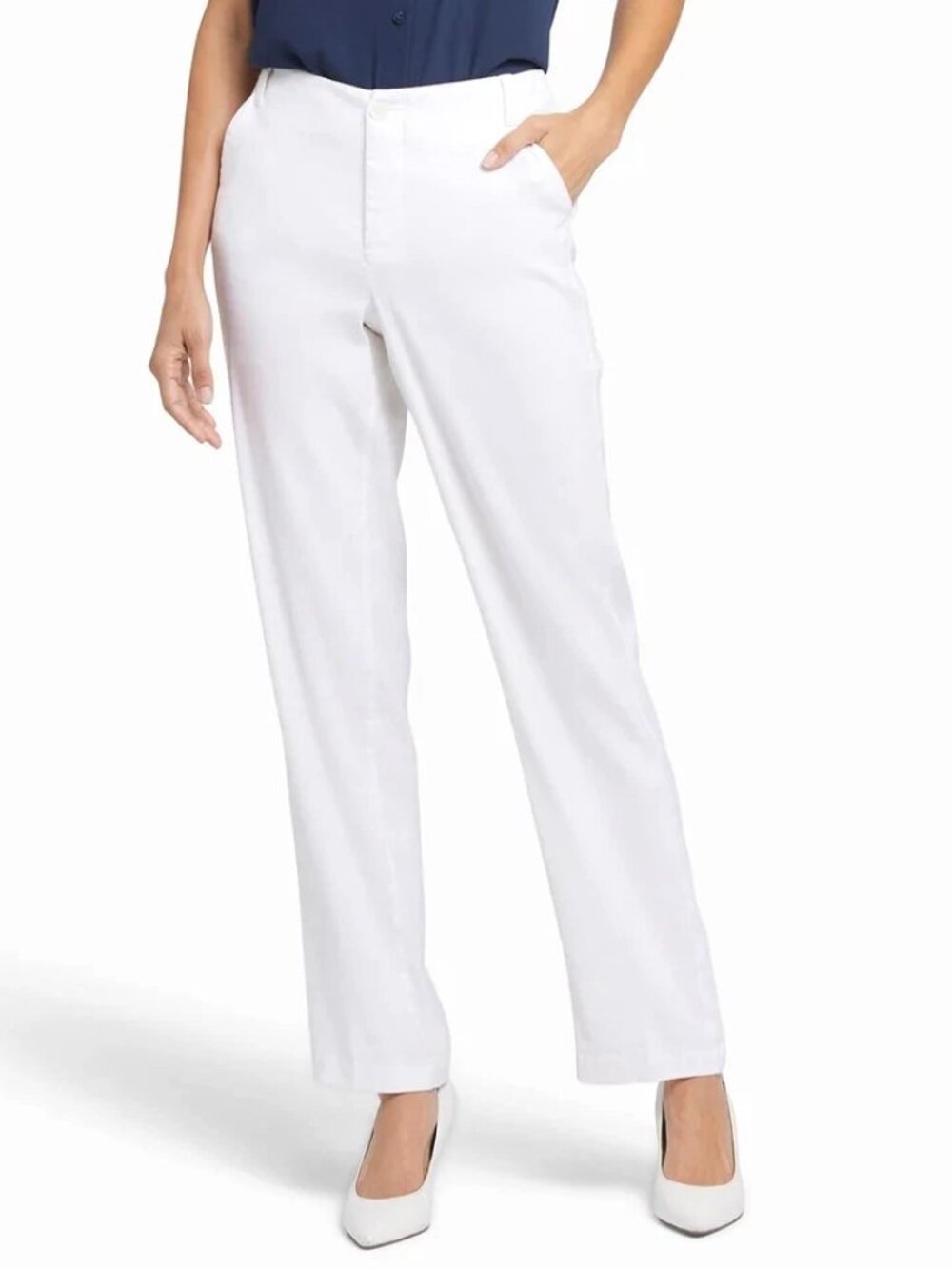 NYDJ Womens Pants Size 10 Optic White Marilyn Straight Stretch Linen Slimming
